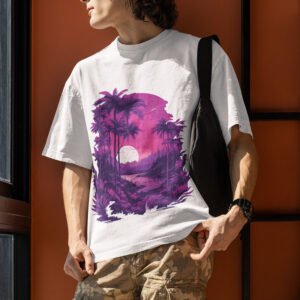 Neon Color Coconut and Sun Adventure T-Shirt - Embrace tropical vibes with vibrant neon hues.