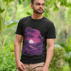 Neon Color Coconut and Sun Adventure T-Shirt - Embrace tropical vibes with vibrant neon hues.