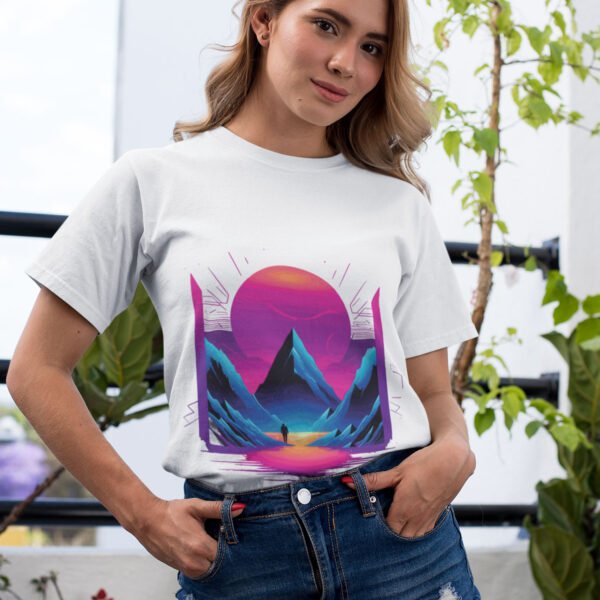Sun and Mountain Adventure Neon Women's T-Shirt - Adventure-Ready Design