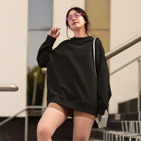 Unisex Oversized Sweatshirts Black - Plain - Image 2