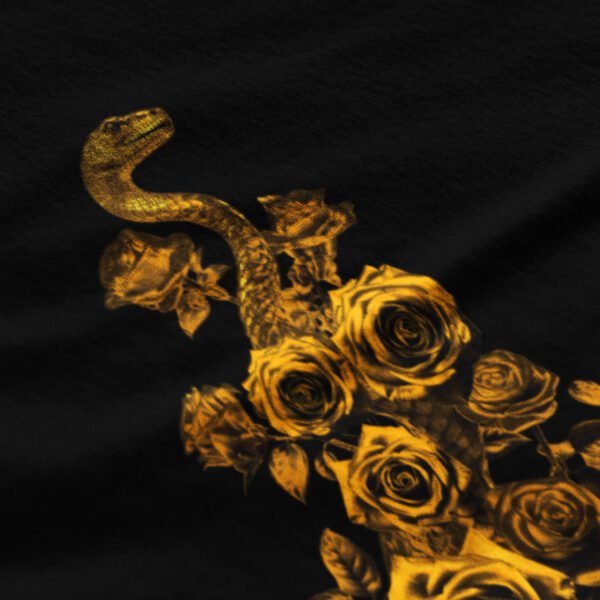 Gilded Blossom Serpent" Oversized Premium Printed T-shirt - Unique Nature-Inspired Design